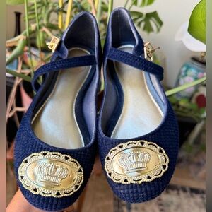 Melissa Navy Blue Mary Jane Flats with Gold Crown Emblem